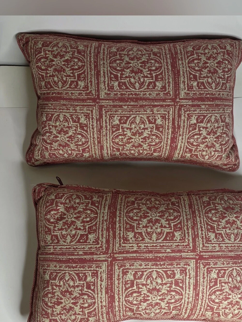 Restoration Hardware marron and Tan Scroll set of 2 Lumber pillows Inserts incl